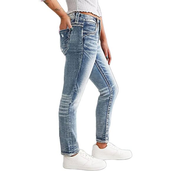 Women’s Low Waist Butt-Lifting Skinny Bootcut Jeans X-Large Fabric - Picture 2 of 5